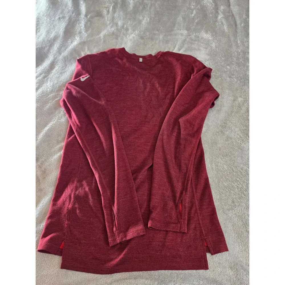 Nike Running Dri-FIT Long Sleeve Shirt Womens Small Red Heathered Thumbhole Top